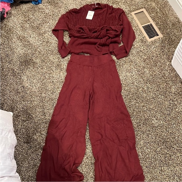 Free People x Revolve Crop Tie Sweater Lounge Set in Harper Berry, NWT - Picture 5 of 6